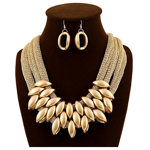 

Women's Gold Statement Necklace Thick Chain Unique Design Hyperbole Imitation Diamond Earrings Jewelry Gold For Wedding Party 1 set