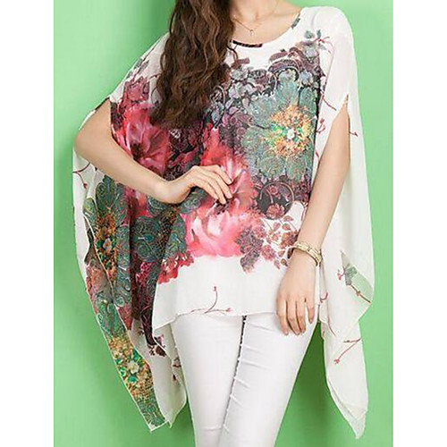 

Women's Floral Print Batwing Sleeve Oversized Blouse Street chic Daily Weekend White / Black / Blue / Red / Yellow