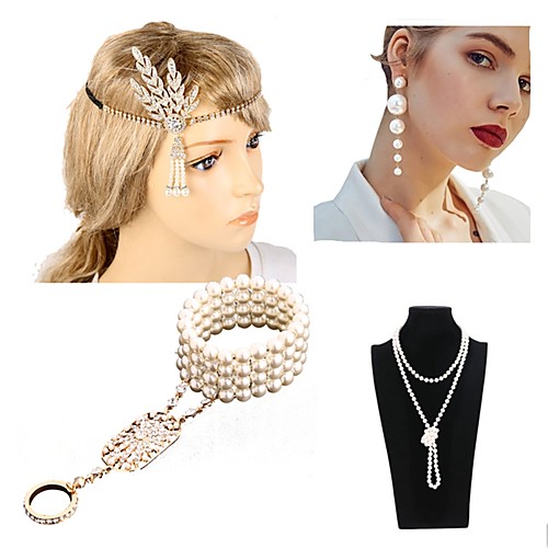 

The Great Gatsby Charleston 1920s The Great Gatsby Costume Accessory Sets Flapper Headband Women's Tassel Costume Head Jewelry Pearl Necklace Black / Red black / Golden Vintage Cosplay Mini