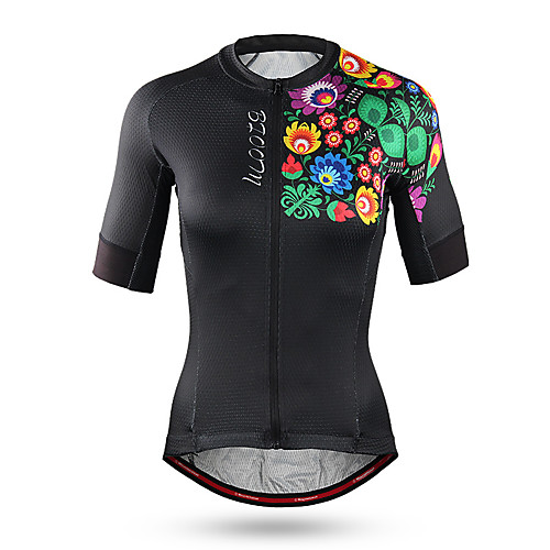 

Mountainpeak Women's Short Sleeve Cycling Jersey Polyester Coolmax Black Floral Botanical Bike Jersey Top Mountain Bike MTB Road Bike Cycling Breathable Moisture Wicking Sports Clothing Apparel