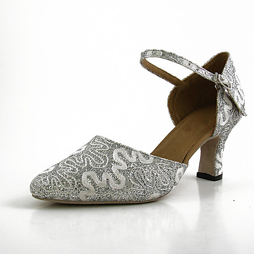 

Women's Modern Shoes Ballroom Shoes Sandal Sneaker Lace Cuban Heel Silver Ankle Strap