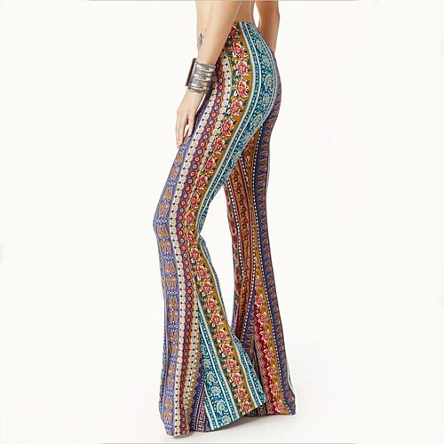 

Hippie Disco Retro Vintage 1960s Hippie 1970s Disco Pants Dude Funk Women's Cotton Costume Print / Yellow / Ink Blue Vintage Cosplay