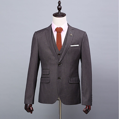 

Striped Standard Fit Polyester Suit - Notch Single Breasted Two-buttons / Suits