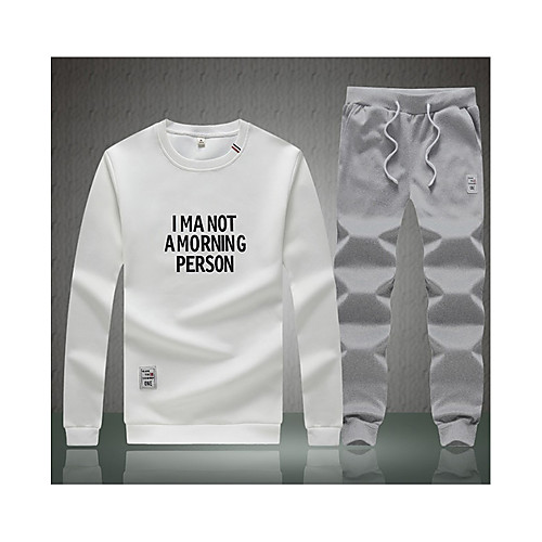 

Men's Set Graphic Text Letter Print Round Neck Daily Weekend Active Streetwear Hoodies Sweatshirts Long Sleeve White Black Gray / Winter