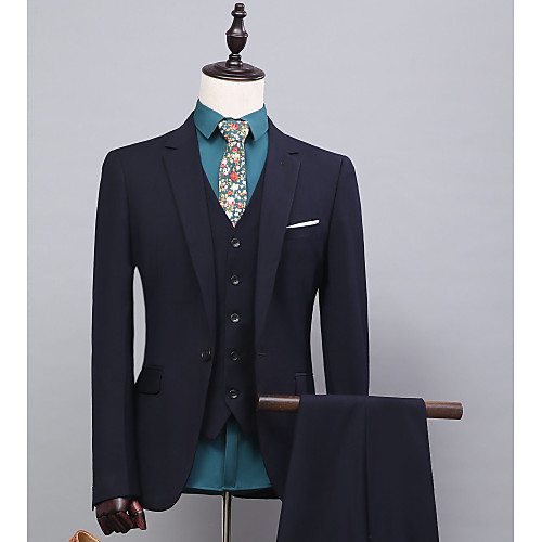 

Solid Colored Standard Fit Polyester Suit - Notch Single Breasted One-button / Suits