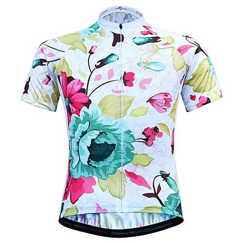 

JESOCYCLING Women's Short Sleeve Cycling Jersey White Floral Botanical Bike Jersey Top Mountain Bike MTB Road Bike Cycling Breathable Quick Dry Moisture Wicking Sports Clothing Apparel / Stretchy