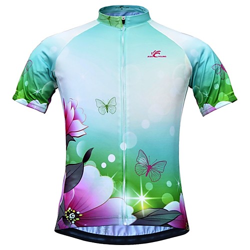 

JESOCYCLING Women's Short Sleeve Cycling Jersey Green Floral Botanical Bike Jersey Top Mountain Bike MTB Road Bike Cycling Breathable Quick Dry Moisture Wicking Sports Clothing Apparel / Stretchy