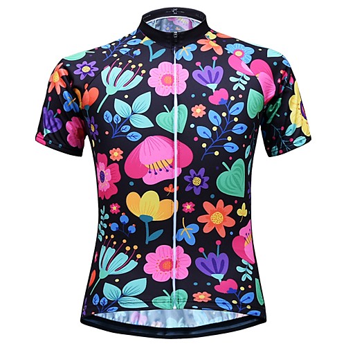 

JESOCYCLING Women's Short Sleeve Cycling Jersey White Black Floral Botanical Bike Top Mountain Bike MTB Road Bike Cycling Breathable Quick Dry Moisture Wicking Sports Clothing Apparel / Stretchy
