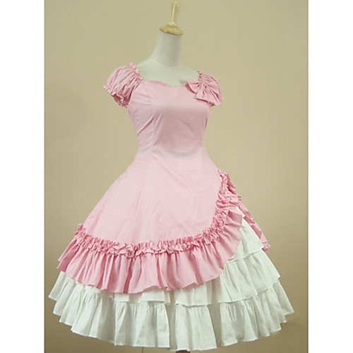 

Princess Sweet Lolita Vacation Dress Dress Women's Girls' Cotton Japanese Cosplay Costumes Plus Size Customized Pink Ball Gown Solid Color Fashion Cap Sleeve Short Sleeve Short / Mini / Tuxedo