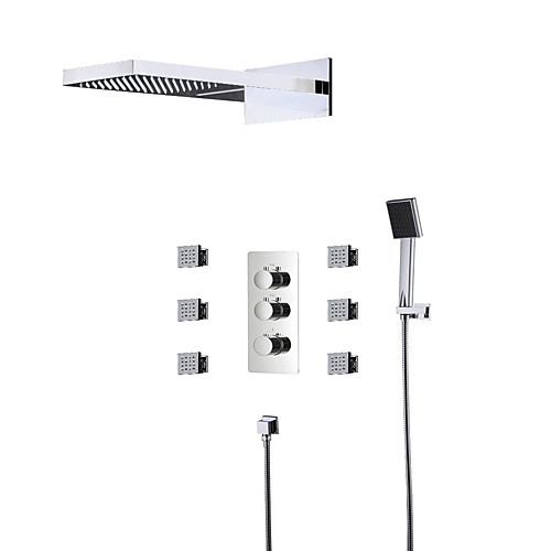 

Shower Set Set - Waterfall Contemporary Chrome Wall Mounted Brass Valve Bath Shower Mixer Taps