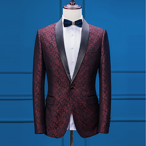 

Patterned Tailored Fit Polyester Suit - Shawl Collar Single Breasted One-button / Suits