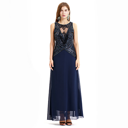 

The Great Gatsby Charleston 1920s Vintage Vacation Dress Flapper Dress Dress Prom Dress Women's Sequin Costume Blue / Beige Vintage Cosplay Party Prom Sleeveless Long Length