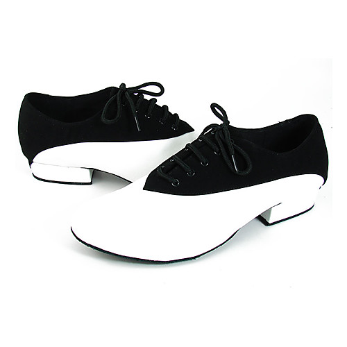 

Men's Modern Shoes / Ballroom Shoes Leather Lace-up Heel / Sneaker Splicing Flat Heel Dance Shoes Black / White / Performance