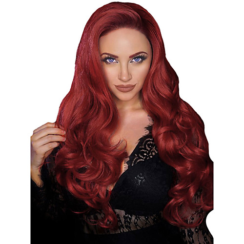 

Synthetic Wig Synthetic Lace Front Wig Wavy Body Wave Middle Part with Baby Hair Lace Front Wig Long Burgundy Synthetic Hair 26 inch Women's Soft Adjustable Heat Resistant Red Modernfairy Hair