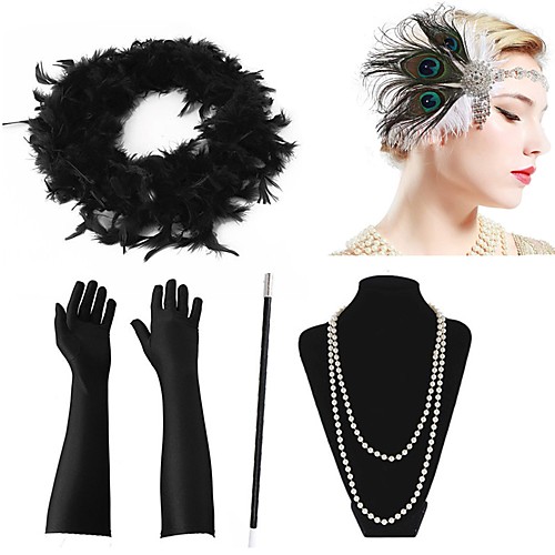 

The Great Gatsby Charleston 1920s The Great Gatsby Costume Accessory Sets Flapper Headband Women's Tassel Costume Head Jewelry Pearl Necklace Black / Red / black / Green and Black Vintage Cosplay
