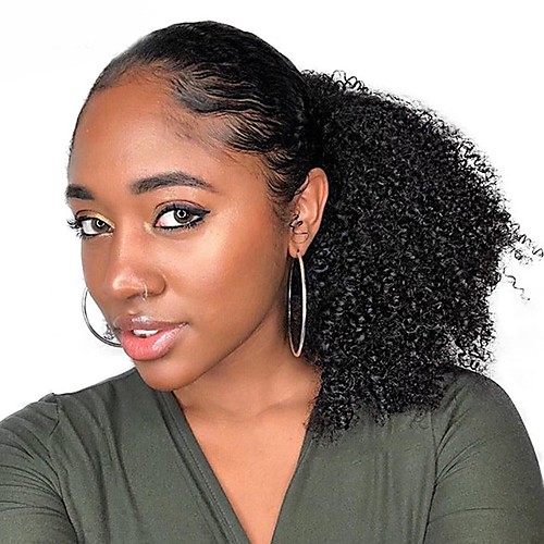 

Kinky Curly Ponytail For Women Remy Hair 1 Piece 3B 3C Clip In Ponytails Extension Natural Black 100% Human Hair Dolago