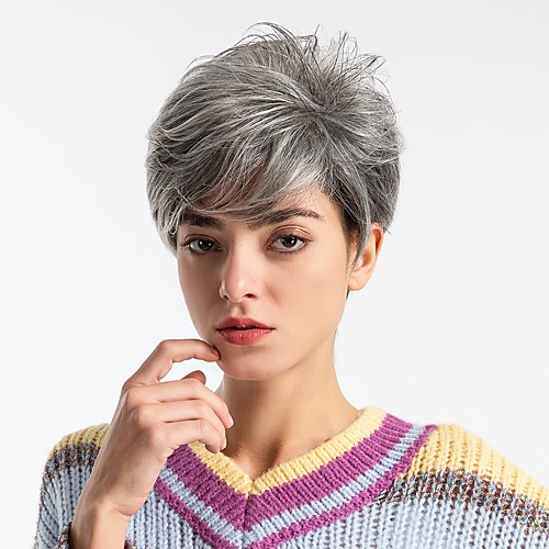 

Synthetic Wig Natural Straight Pixie Cut Wig Medium Length Grey Synthetic Hair 8 inch Women's Fashionable Design New Arrival Comfortable Dark Gray MAYSU / Natural Hairline / Natural Hairline