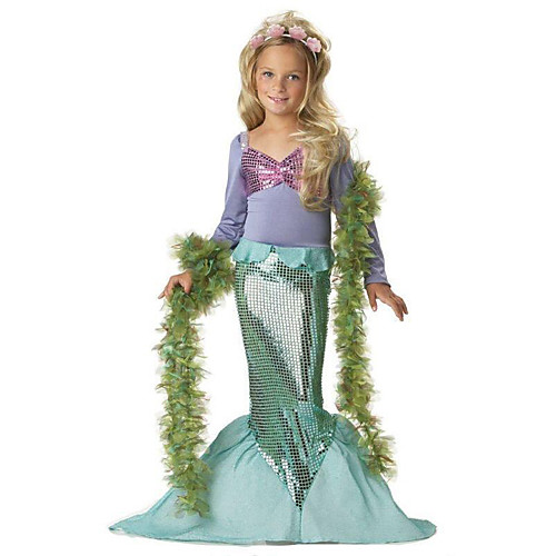 

The Little Mermaid Cosplay Costume Halloween Props Flower Girl Dress Kids Elementary Girls' A-Line Slip Princess Lolita Halloween Halloween Festival / Holiday Polyster Green Carnival Costumes / Bra