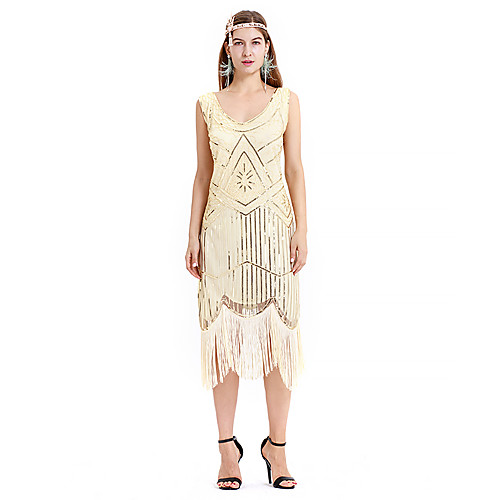 

The Great Gatsby Charleston Retro Vintage 1920s Flapper Dress Dress Women's Sequin Costume Black / Beige Vintage Cosplay Party Prom Sleeveless Midi
