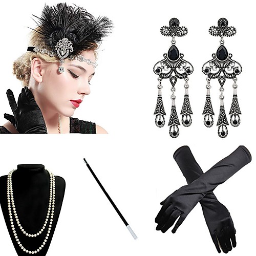 

The Great Gatsby Charleston 1920s The Great Gatsby Roaring 20s Costume Accessory Sets Gloves Flapper Headband Women's Tassel Costume Head Jewelry Earrings Pearl Necklace Black / Golden / White Vintage