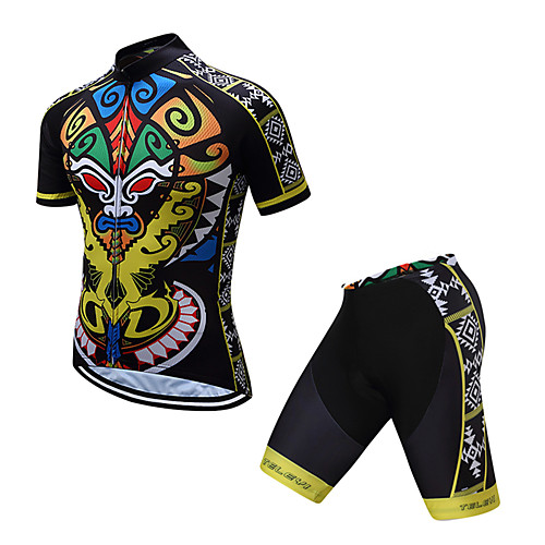 

Men's Short Sleeve Cycling Jersey with Shorts Coolmax Black / Yellow Bike Clothing Suit Quick Dry Moisture Wicking Limits Bacteria Sports Asian Mountain Bike MTB Road Bike Cycling Clothing Apparel
