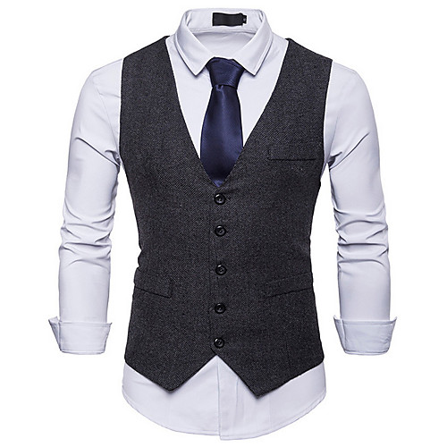 

Men's Daily Basic Fall Regular Vest, Solid Colored Shirt Collar Sleeveless Polyester Black / Dark Gray / Khaki / Slim