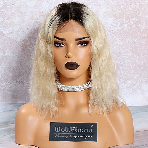 

Remy Human Hair Lace Front Wig Deep Parting style Brazilian Hair Water Wave Blonde Wig 130% Density with Baby Hair Color Gradient Natural Hairline Women's Medium Length Human Hair Lace Wig Ombre