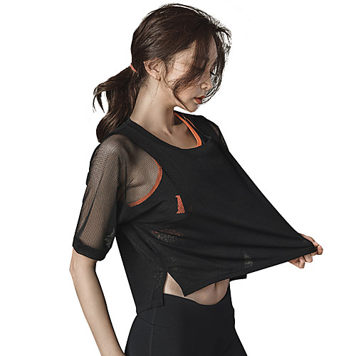 

Women's Crew Neck Patchwork Crop Tee Fashion Mesh Zumba Running Fitness Tee / T-shirt Short Sleeve Activewear Breathable Quick Dry Sweat-wicking Stretchy