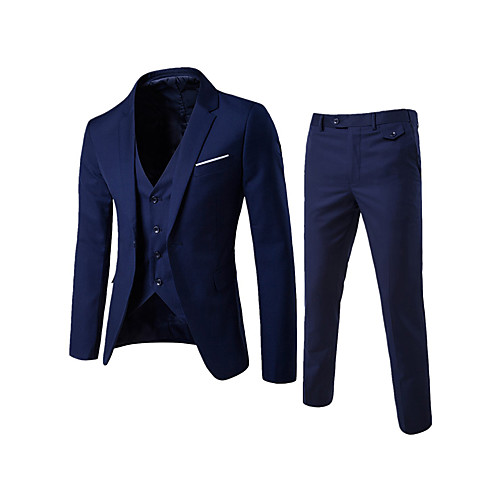 

Black / Blue / Purple Solid Colored Slim Cotton / Polyester Men's Suit - Notch lapel collar / Work / Streetwear / Business Formal