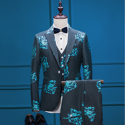 

Patterned Tailored Fit Polyester Suit - Peak Single Breasted One-button / Suits
