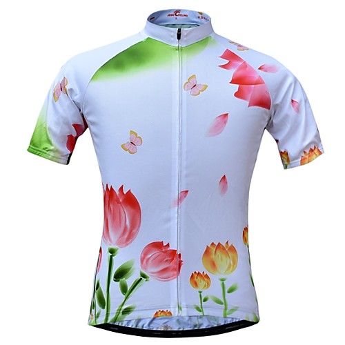 

JESOCYCLING Women's Short Sleeve Cycling Jersey White Floral Botanical Bike Jersey Top Mountain Bike MTB Road Bike Cycling Breathable Quick Dry Moisture Wicking Sports Clothing Apparel / Stretchy