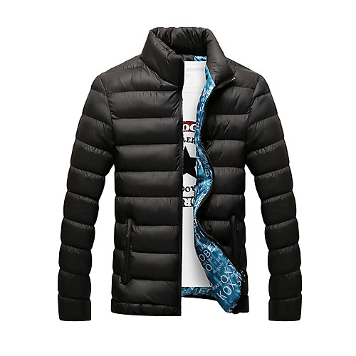 

Men's Winter Down Parka Casual / Daily Solid Colored Cotton Polyester Long Sleeve Black / Blue / Red M / L / XL