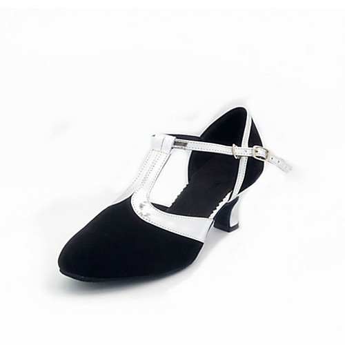 

Women's Latin Shoes Ballroom Shoes Salsa Shoes Sandal Heel Sparkling Glitter Ruched Cuban Heel Almond Silver Blue Buckle