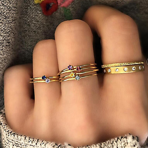 

Women's Ring Set Multi Finger Ring Midi Rings Cubic Zirconia 8pcs Gold Rhinestone Alloy Round Ladies Stylish Simple Gift Daily Jewelry Retro Cool