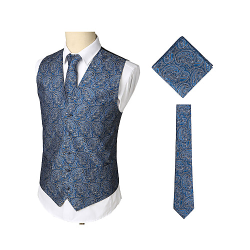 

Navy Blue Print Loose Spandex / Cotton Men's Suit - V Neck / Business / Vintage / Sleeveless / Work / Business Casual