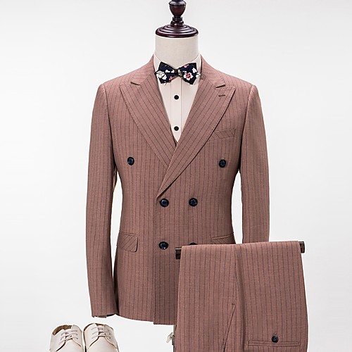 

Striped Tailored Fit Polyester Suit - Peak Double Breasted Six-buttons / Suits