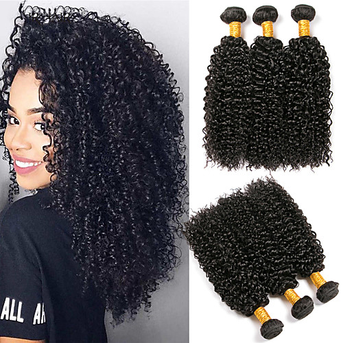 

3 Bundles Brazilian Hair Curly Kinky Curly Human Hair Unprocessed Human Hair 300 g Headpiece Natural Color Hair Weaves / Hair Bulk Hair Care 8-28 inch Natural Color Human Hair Weaves Newborn Soft