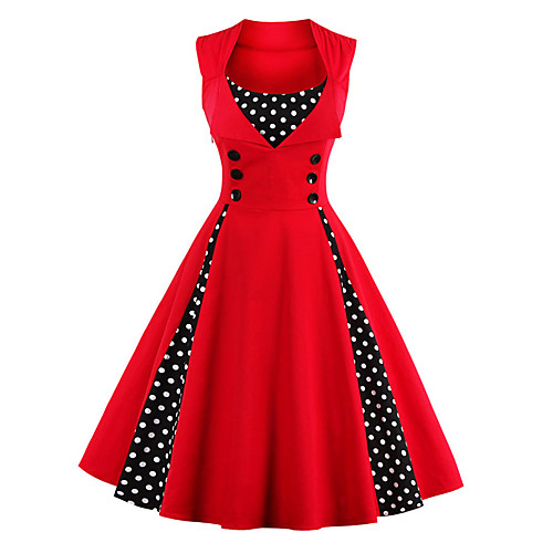 

Audrey Hepburn Why Woman Kill Polka Dots Dresses Retro Vintage 1950s Vacation Dress Summer Dress Rockabilly Prom Dress Women's Costume Red black / Fuschia / Red Vintage Cosplay Homecoming Sleeveless