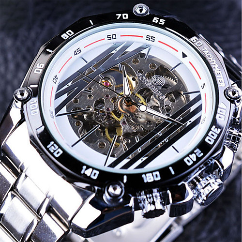 

FORSINING Men's Skeleton Watch Mechanical Watch Analog Quartz Casual Hollow Engraving Large Dial / Stainless Steel