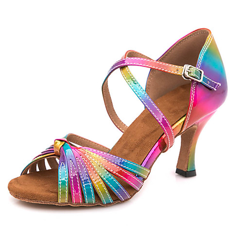 

Women's Latin Shoes Ballroom Shoes Line Dance Sandal Sneaker Buckle Slim High Heel Rainbow Ankle Strap