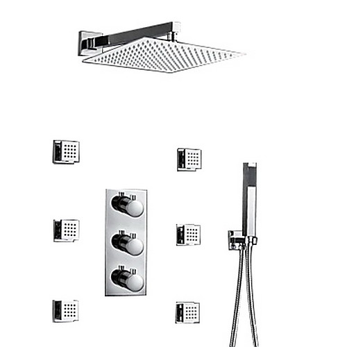 

Shower Set Set - Rainfall Contemporary Chrome Wall Mounted Brass Valve Bath Shower Mixer Taps / Three Handles Three Holes