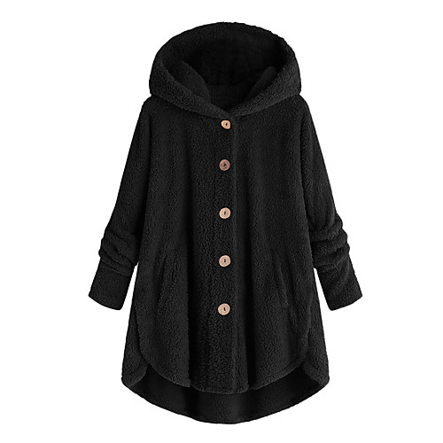 

Women's Solid Colored Basic Fall & Winter Coat Long Daily Long Sleeve Polyster Coat Tops Black