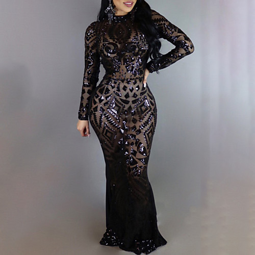 

Exotic Dancewear Dress Paillette Women's Training Performance Long Sleeve High Polyester