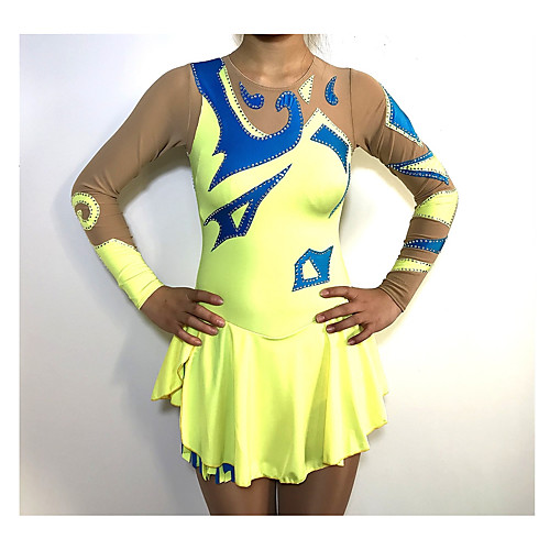 

Figure Skating Dress Women's Girls' Ice Skating Dress Yellow Patchwork Spandex High Elasticity Competition Skating Wear Classic Long Sleeve Figure Skating / Kids