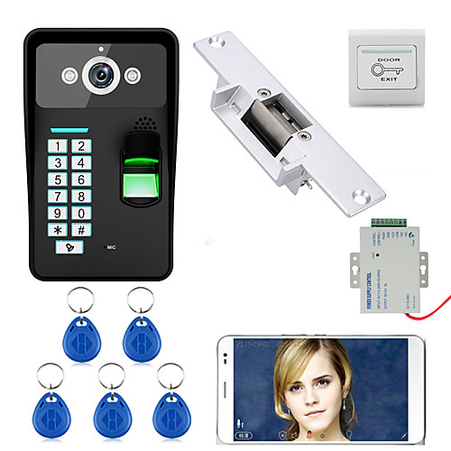 

720P Wireless WIFI RFID Password Fingerprint Recognition Video Door Phone Doorbel Intercom System Electric Strike Lock