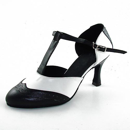 

Women's Modern Shoes Ballroom Shoes Salsa Shoes Heel Sneaker Splicing Slim High Heel Black / White T-Strap