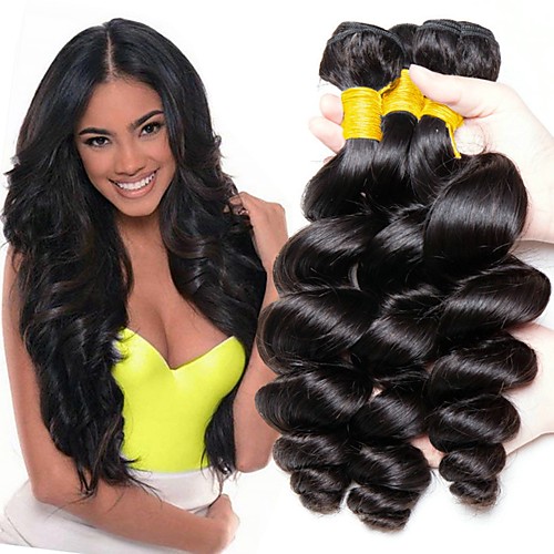 

3 Bundles Peruvian Hair Loose Wave Human Hair Unprocessed Human Hair 150 g Headpiece Natural Color Hair Weaves / Hair Bulk Hair Care 8-28 inch Natural Color Human Hair Weaves Extender Soft Silky