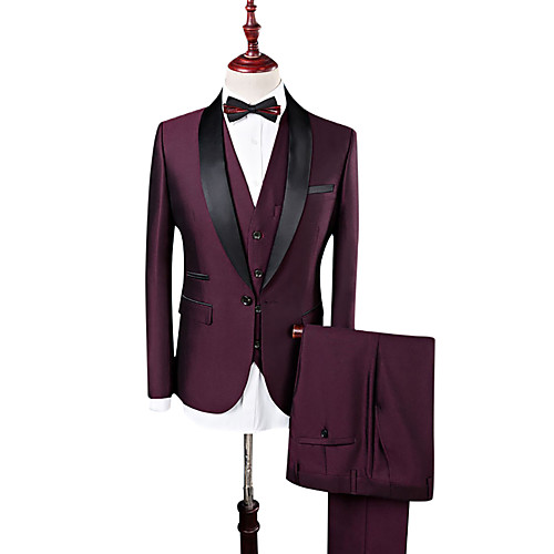 

Wine / Navy Blue Solid Colored Slim Polyester Men's Suit - Notch lapel collar / Fall / Winter / Long Sleeve / Work / Plus Size