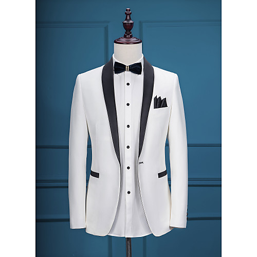 

Solid Colored Tailored Fit Polyester Suit - Shawl Collar Single Breasted One-button / Suits