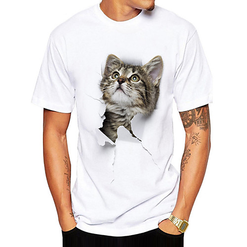 

Men's Graphic Animal T-shirt Daily Going out Round Neck White / Rainbow / Gray / Short Sleeve